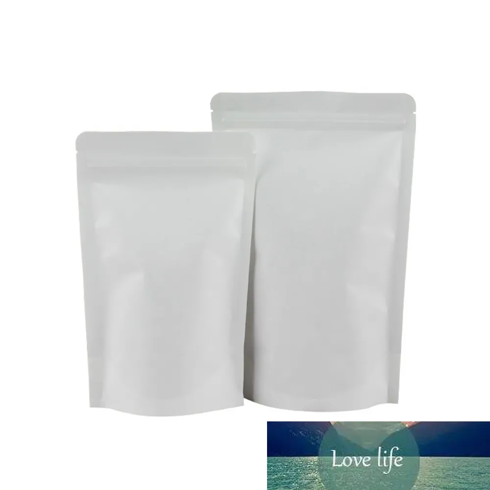 50st stående upp vit kraftpapper Zip Lock Självförsegling Tear Notch Recyclable Package Bag Tea Torkad Frukt Zipper Food Storage Bag