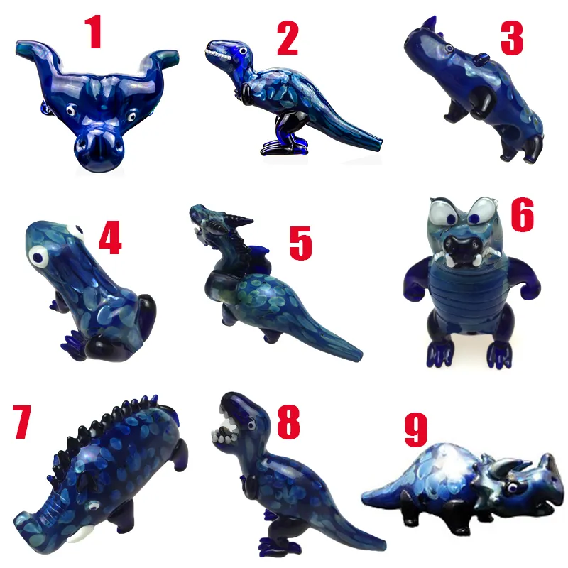 Fashion Animal Style Glass Smoking Pipes Dinosaur Tobacco Hand Pipe Thick Dark Blue Smoking Accessories Heady Pipes 9 Styles