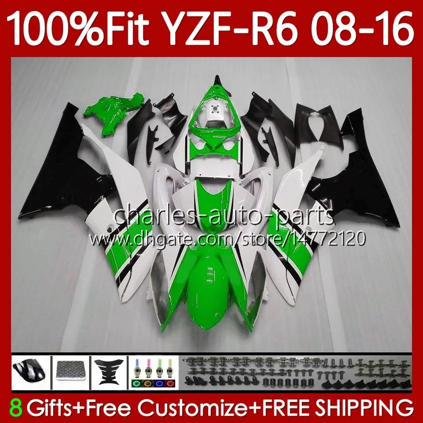 Corpi per stampi ad iniezione per YAMAHA YZF-R6 YZF R6 R 6 600YZF600 2008-2016 Carrozzeria 99No.123 Verde nero 600CC YZFR6 08 2008 2009 2010 2011 2012 YZF-600 13 14 15 16 Carenatura OEM