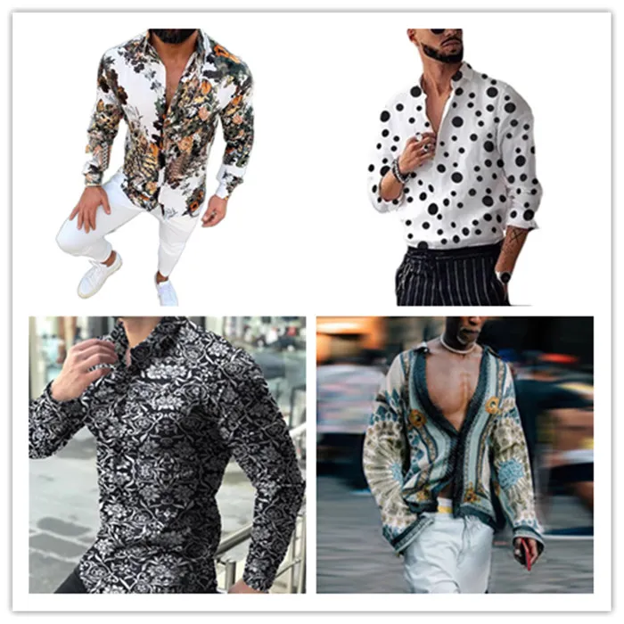 Fashion-2021 Primavera Digital Impresso Camisa Mens Moda Bohemian Camisas Homme Designer V Pescoço Tops Casuais Mens Lapel Camisas