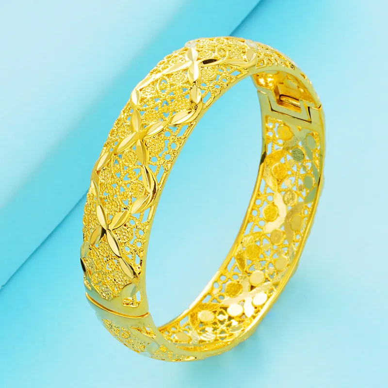 Filigrana Hollow Dubai Gold Bangle Nupcial Casamento Jóias Gold Cheill Bracelets para Womens