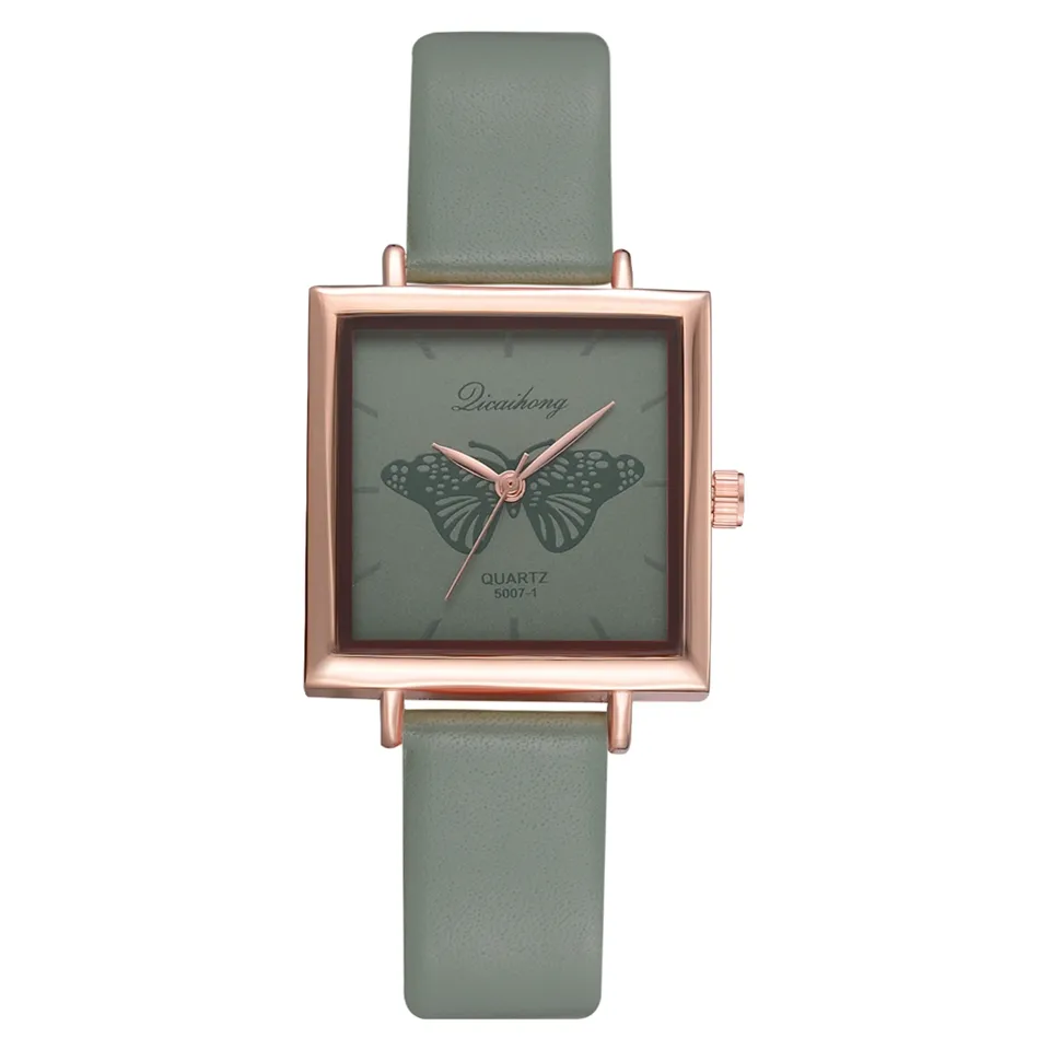 Damskie Square Wristwatches Nowy zegarek kwarcowy z pomarszczonym skórzanym paskiem dla kobiet kolor dziewięć