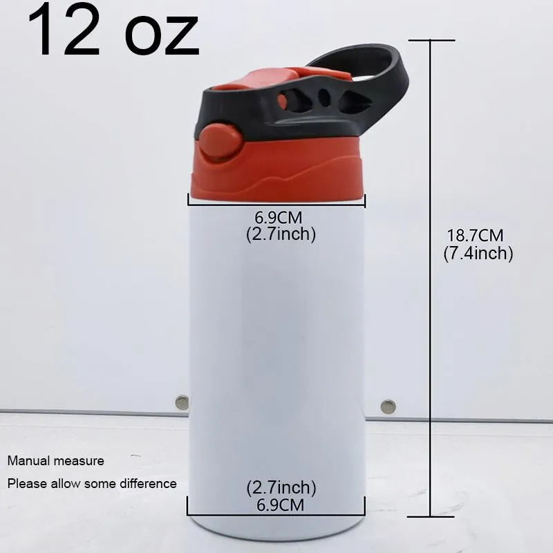 12 Oz Kids Stainless Steel Sublimation Blanks Tumbler Thermos Mugs Straw Cap Water Bottle Portable Sippy Cup Student Sports HY0008
