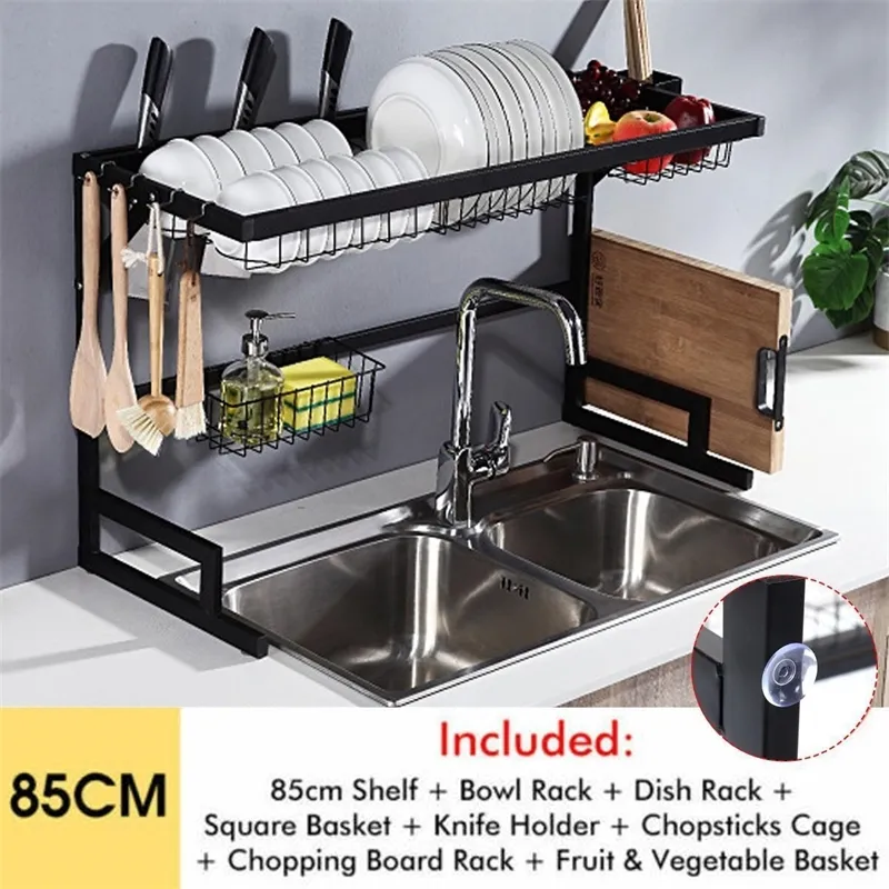 Kitchen Shelf Organizer Dish Drying Rack Over Sink Utensils Holder Bowl Dish Draining Shelf Kitchen Storage Countertop Organizer Y200429