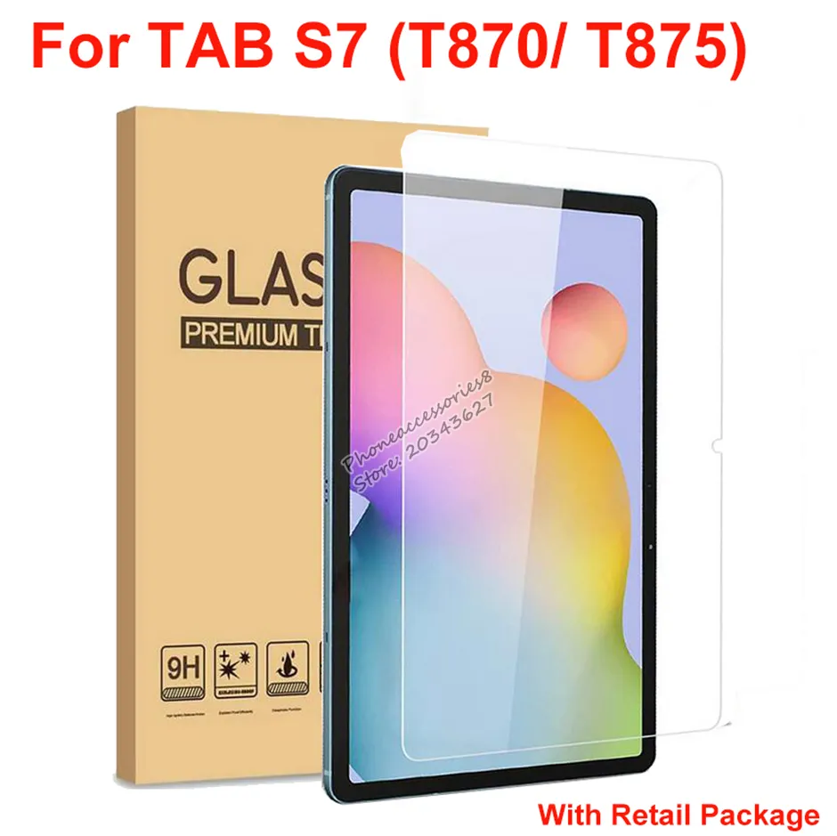 Застрельный стеклянный экран таблетки для Samsung Tab S7 T870 T875 9H 11 дюйма защитное стекло с коробкой розничной упаковки