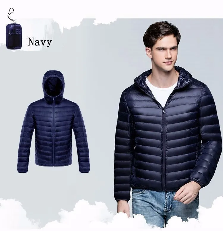  Autumn Winter Duck Down Jacket Hooded Men Ultra Light Thin Winter Down Coats Men Fashion Men