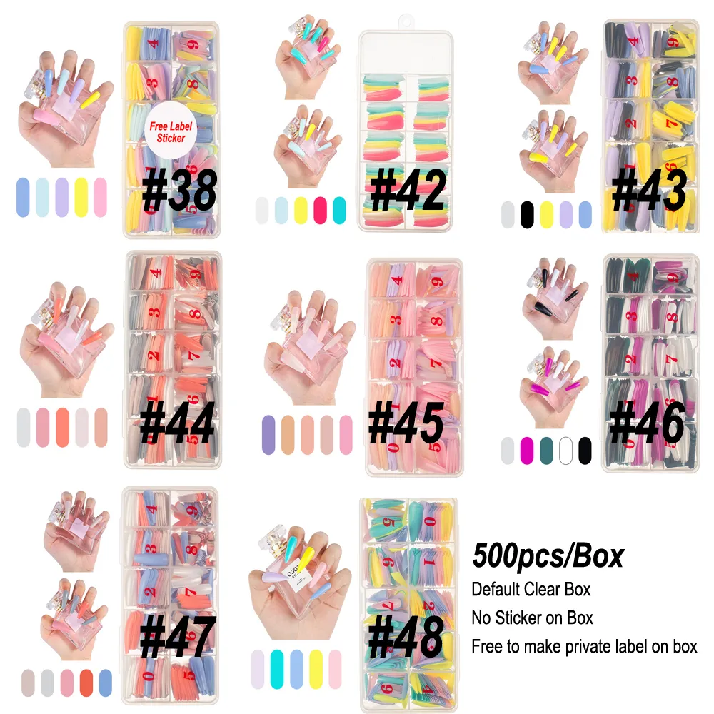 NAF011 500 PCS / Caixa Candy Cor Falsa Prego Dicas Capa Full Caixão Matte Ballerina Unhas Falsas Dicas DIY Manicure Nails Extension Ferramentas