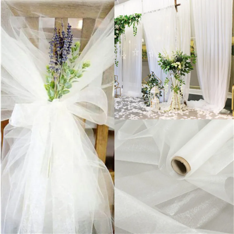 パーティーデコレーション10m/ロット48cm結婚式パーティーのための薄いクリスタルチュールロール生地装飾アーチ