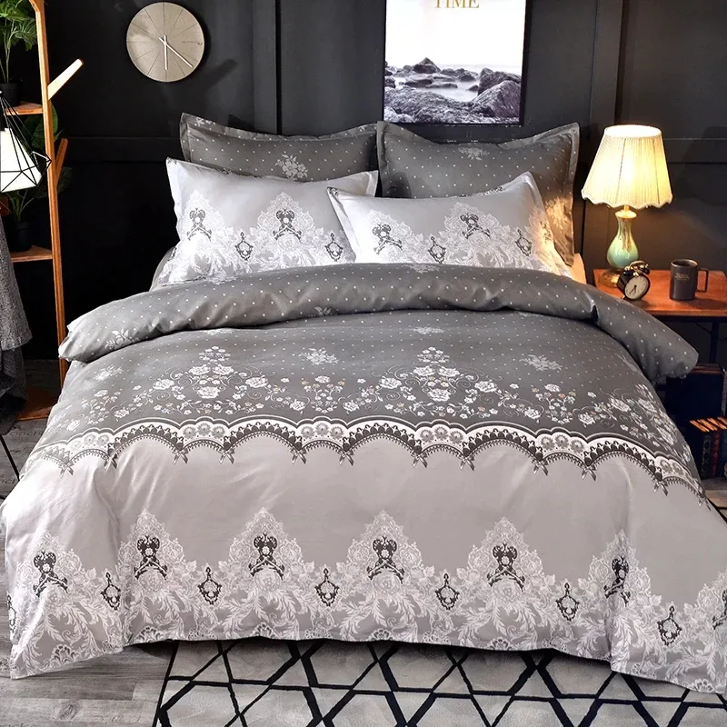 Julklappar Lace Mönster Sängkläder Set Ny 3PCS Duvet Cover PillowCase Hem Textil Vuxen King Queen Storlek