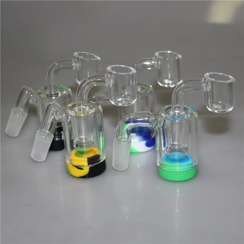 Novos tigelas de apanhador de cinzas de vidro de vidro com 45 ° e 90 ° 14mm de apanhadores de cinzas articulares Bubbler vidro Dab Rig Bong Ashcatcher Silicone Recurter