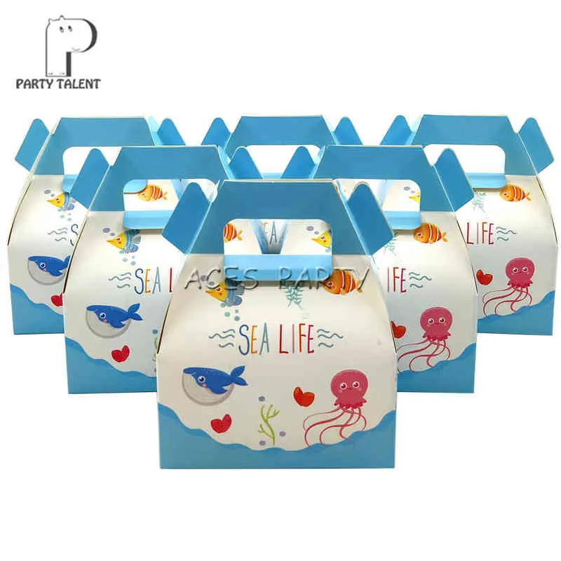 24 pçs / lote Caixa de doces Presente de bolo para crianças Vida marinha Mar Marinho animal marinho festa de chá de festa de bebê Favor fornece h1231