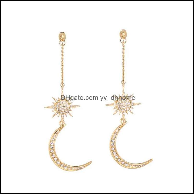 Dangle & Chandelier 2021 Arrival Fashion Classic Geometric Women Earrings Asymmetric Of Star And Moon Female Korean Jewelry