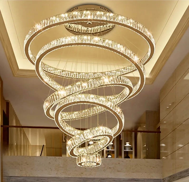 Lustre moderne de luxe éclairage grand escalier lumière LED cristal lampe  décoration de la maison luminaires