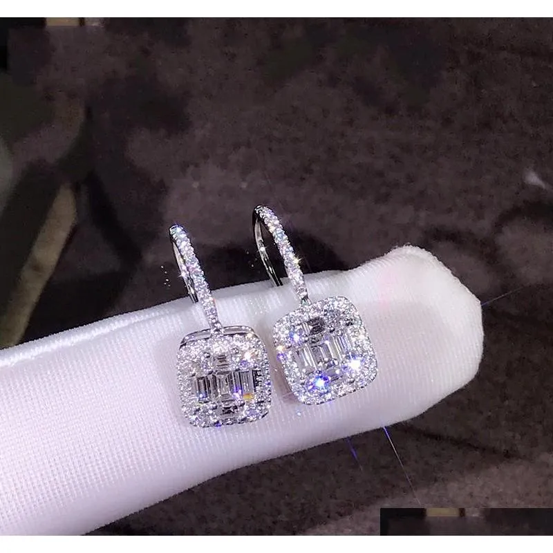 hot sale new 2019 luxury jewelry 925 sterling silver t shape white topaz cz daimond women wedding gemstones earring hook for lovers`