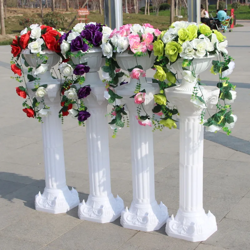 Decoración de fiesta Columna romana blanca con rosa Lily Flower Conjuntos plomo Cited Aisle Corredores Pilar para la celebración de la boda