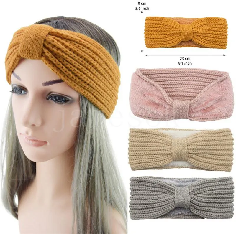 Winter keep warm knitting headband Women's woolen yarn hairband outdoors sports Headwear Striped bowknot Yoga Head Band Party Favor DB2