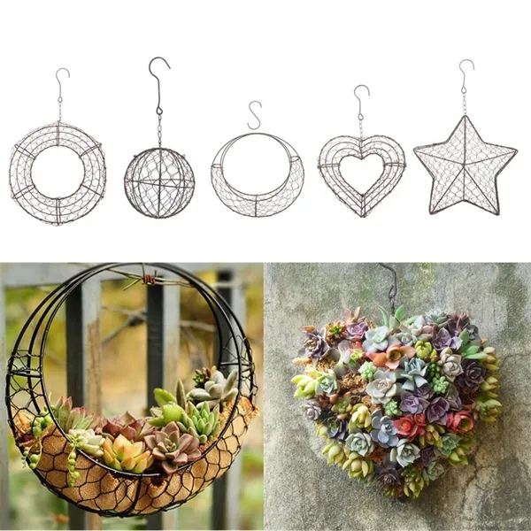 Rustic Iron Wire Wreath Frame Succulent Pot Iron Hanging Planter Plant Holder (Plants Are Not Included) C1111