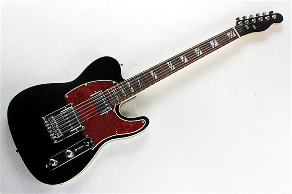 Customizable Black Red Electric Guitar With Chrome Hardware, Rosewood