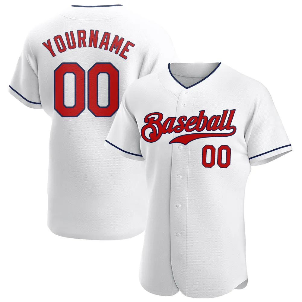 Custom White Red-Navy-79878 Jersey de baseball authentique