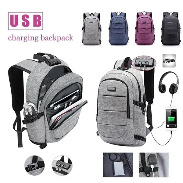 17.3 polegadas mochila bolsa portátil caderno mochila grande capacidade usb macho impermeável pacote de back pack mochila anti roubo