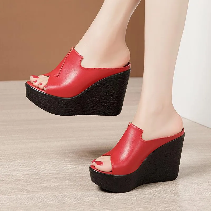 Slippers 11cm Extreme High Heels Women Shoes Summer 2022 Chunky Platform Wedges Slides For Office Beach Small Big Size 32-43