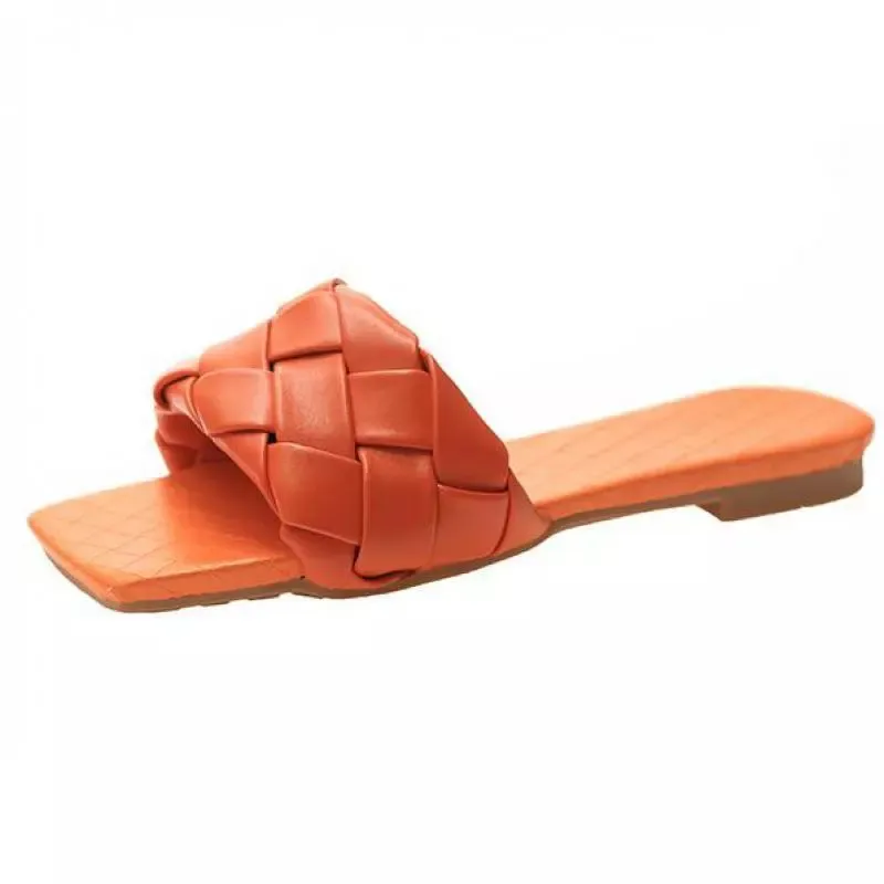 Cross-Criss Leather Mules Square Toe Klänning Slides Sommar Mode Skor Kvinnor Äkta Läder Tofflor Kvinnor Kvinna Flat Slipper Y1123