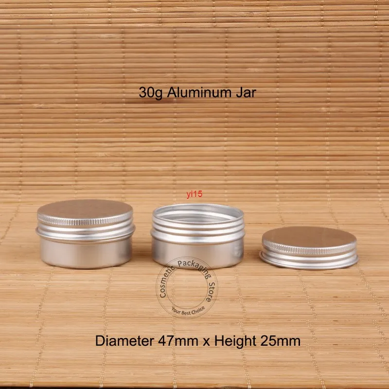 50pcs/Lot New 30g Aluminum Cream Jar 30 Gram Metal Facial 1 OZ Silver Cap Tin 30ml Cosmetic Container Small Bottlegood qualitty