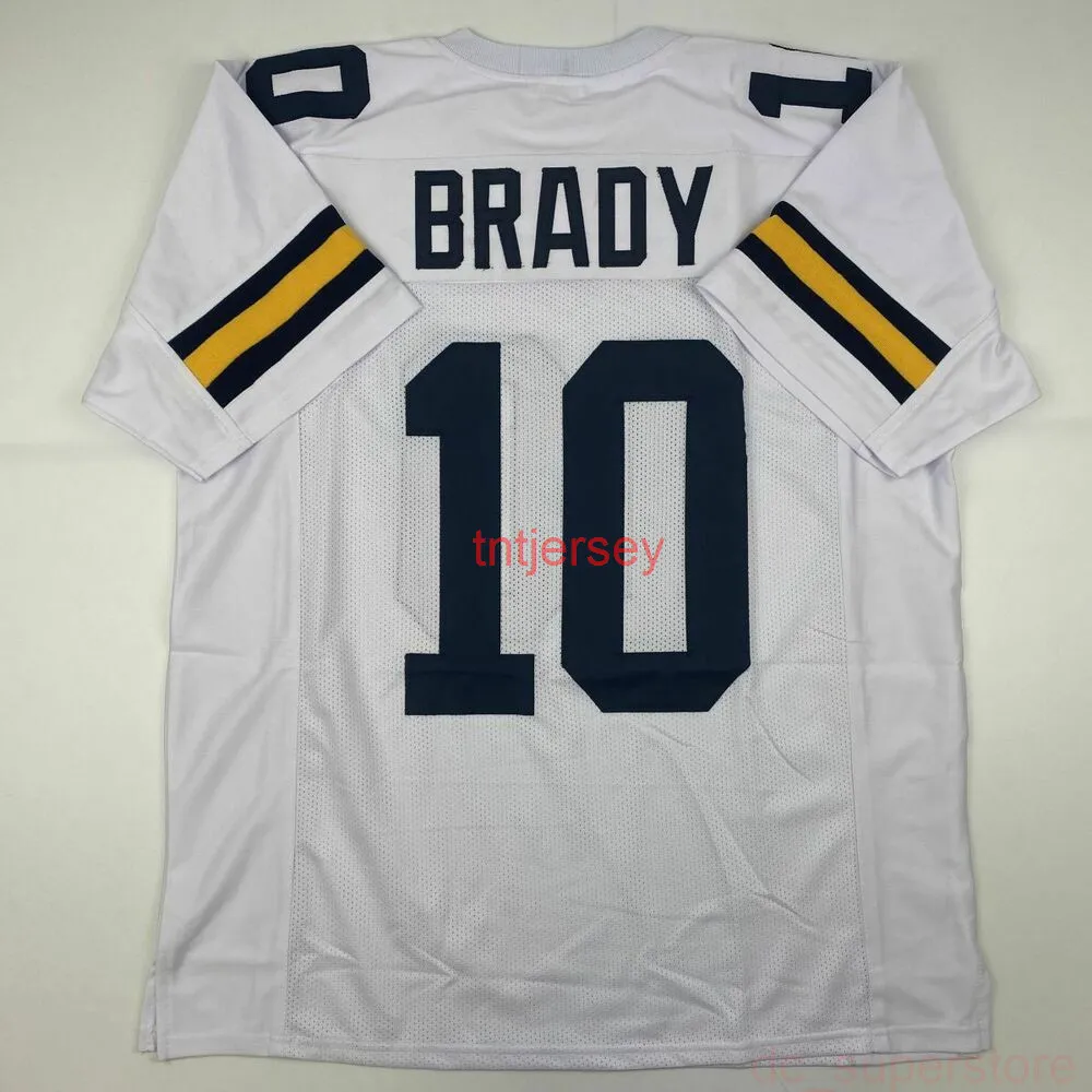 Aangepaste nieuwe Tom Brady Michigan White College Stitched Football Jersey Voeg elk naamnummer toe