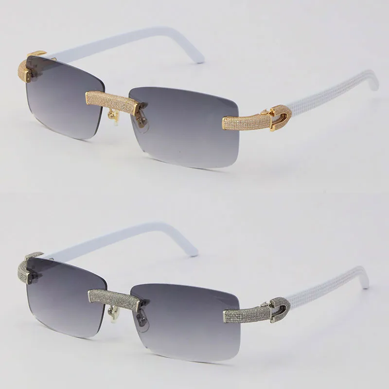 Wholesale Micro-paved Diamond Rimless Womans Sunglasses White Plank Frame man Sun glasses designer Rocks Fashion Accessories Luxury 18K Gold UV400 Lens Size:57