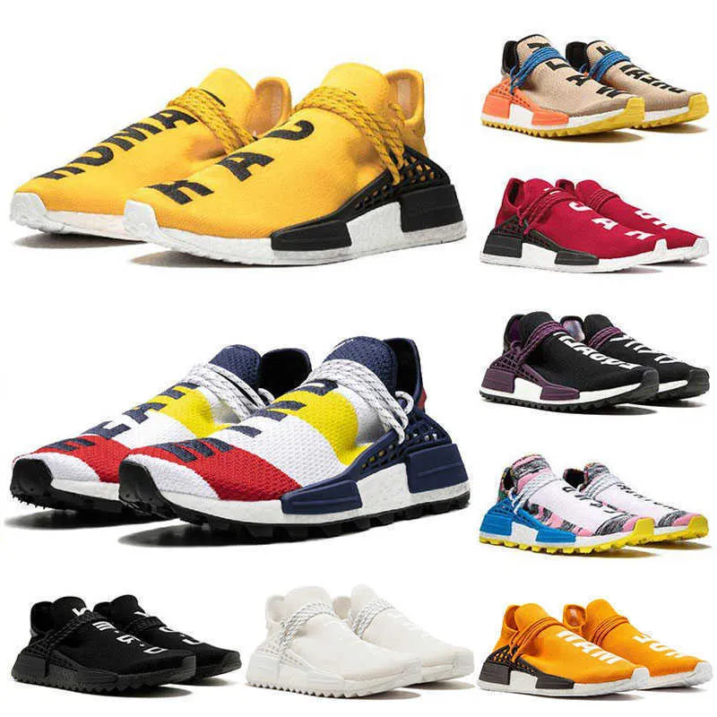 حذاء الجري من Human Race Hu trail Pharrell Williams Triple White Red Blue Nerd Black Solar Pack Sun Glow Women Men Men Trainers Sports Sneakers