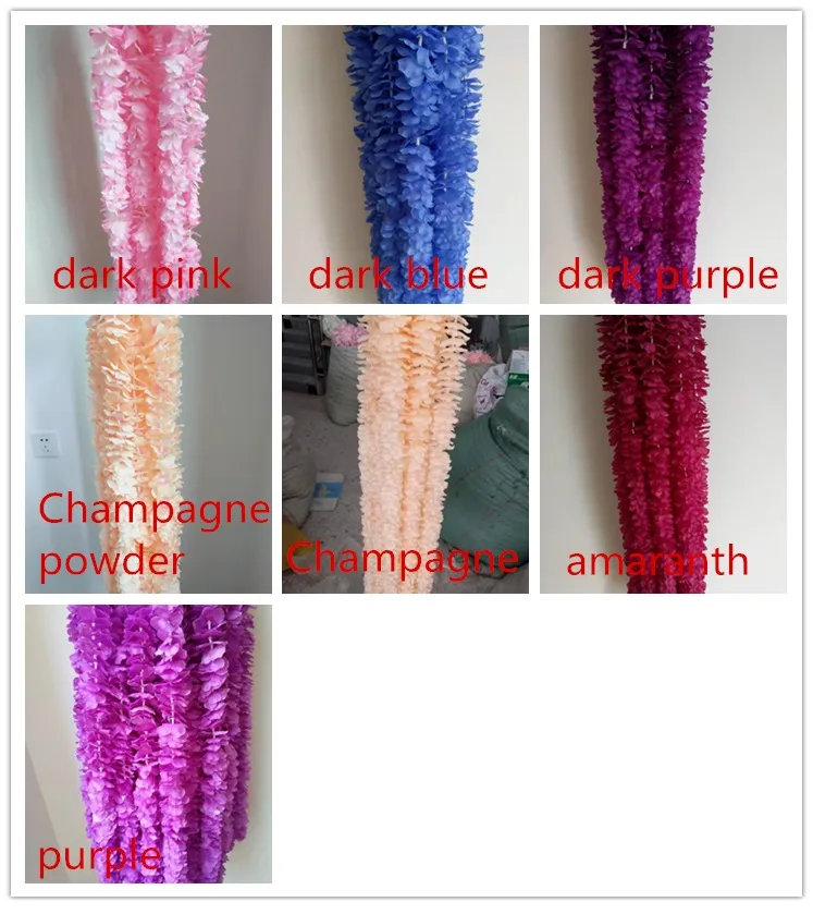 1M Long Artificial Silk Flowers Wisteria Vine Rattan 20 Colors Fake Flower Table Centerpieces Wedding Decoration Garden Wall Flower CCD3459