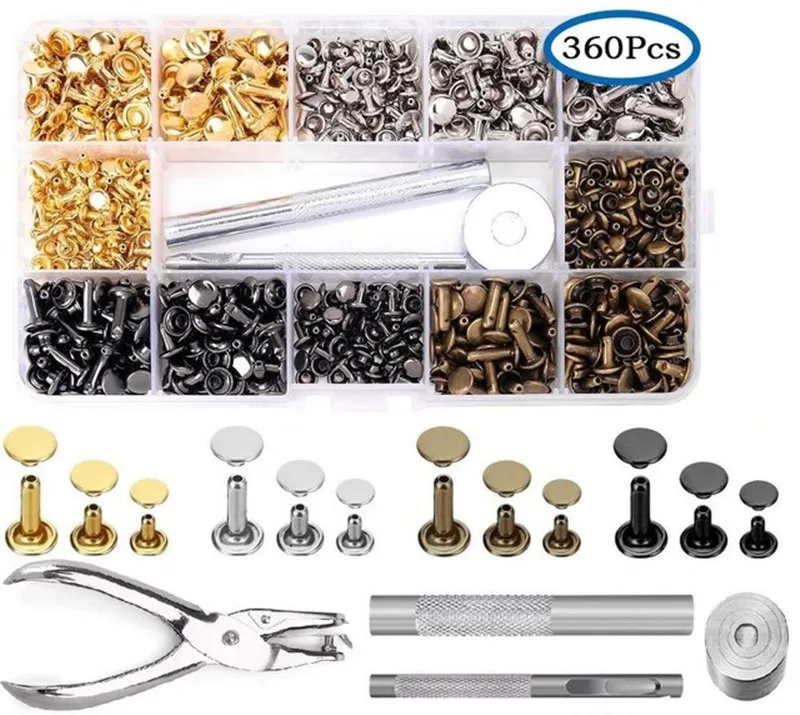 360 Sets Leather Rivets Double Cap Rivets for Fabric with Setting Tool Kit  fo