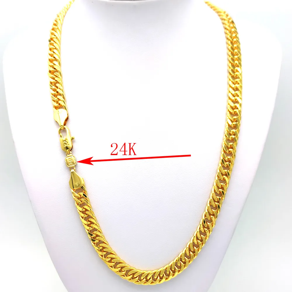 쿠바 커브 체인 24 K 스탬프 링크 C 태국 바트 솔리드 골드 GP 목걸이 24 "무거운 88 그램 보석 4mm 두꺼운 키 큰 XP