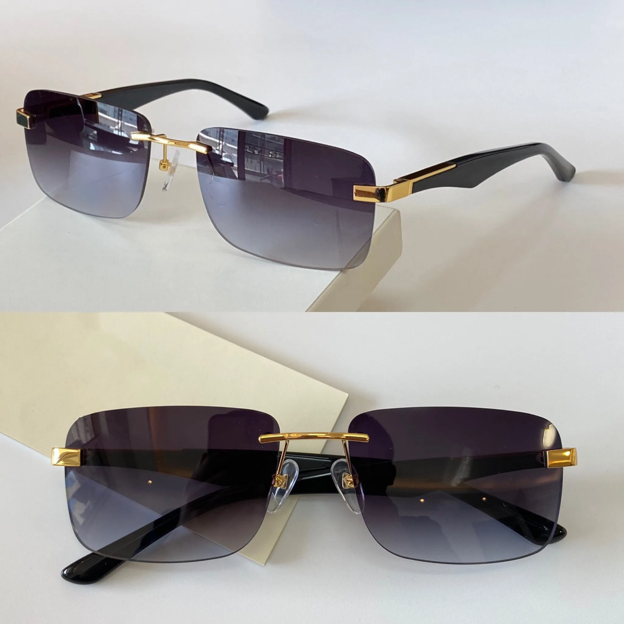 lujo- Gafas de sol de moda con protección UV para hombres y gafas de sol clásicas de calidad superior populares sin marco cuadradas vintage con estuche