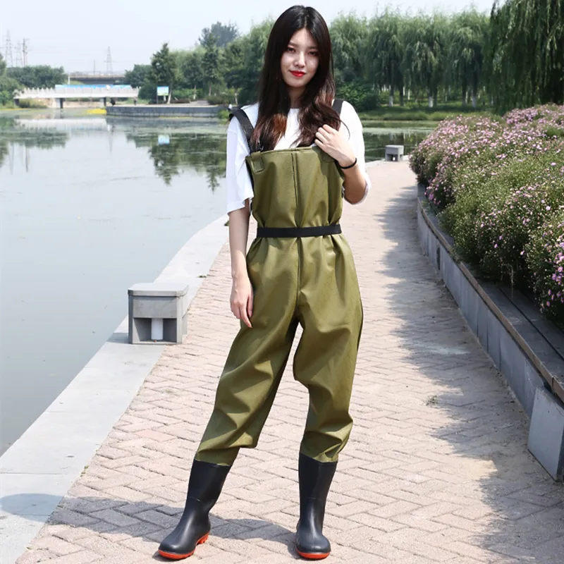 Waterproof Fishing Thickening Half-body PVC Waders Pants Non-slip Boots  Women Beach Camping Hunting Wading Jumpsuit A9251
