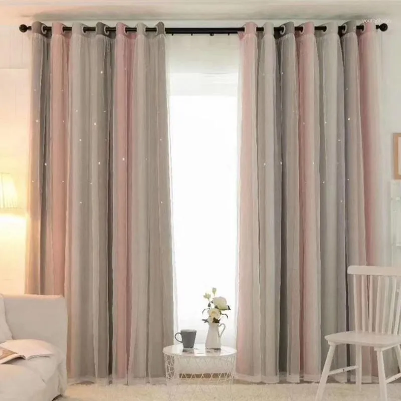 Cortinas cortinas 150x250cm estrelas ocas cortinas de blecaute dupla camadas de pano e janela de fios purdah para sala de estar1