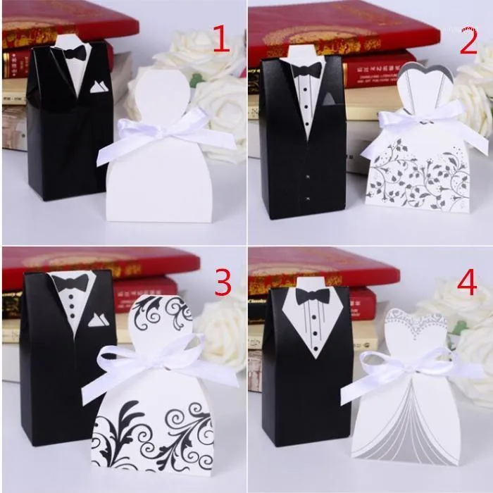 Confezione regalo All'ingrosso- Free 100pcs Centrotavola matrimonio Sposa e sposo Favore Candy Box Nastro Souvenir Decorazione Mariage1