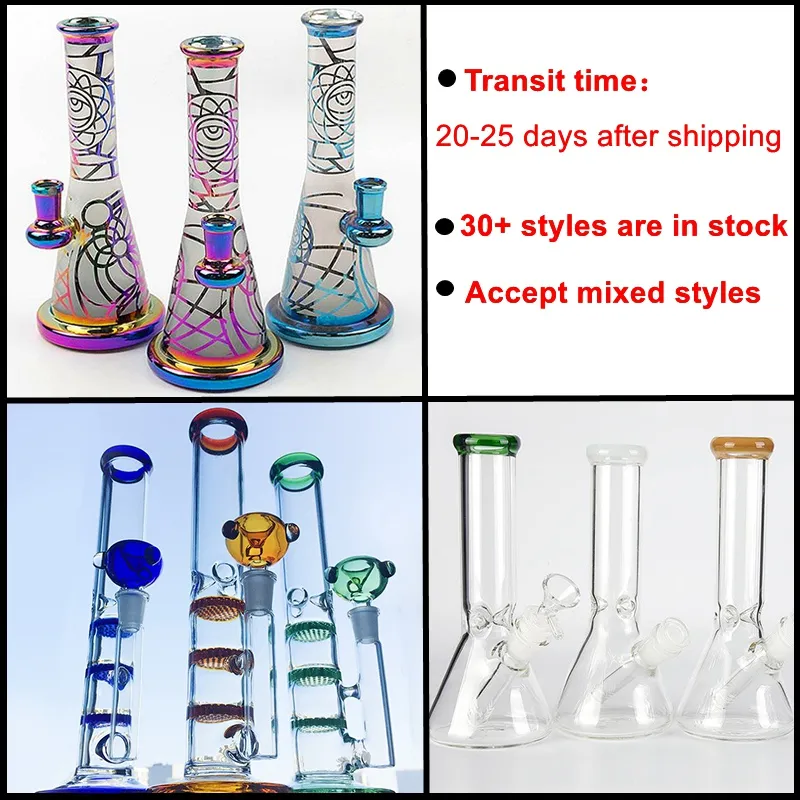 Ship By Sea Styles Available 10 Inch Electroplate Bong Recycler Hookahs Heady Glass Dab Rigs Showerhead Perc Percolator Oil Rig Colorful Water Pipes