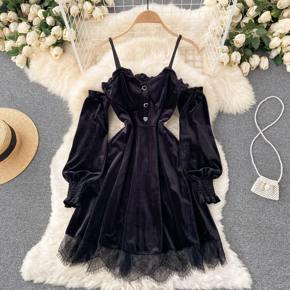 2022 Korean Gothic Princess black dress - Off-Shoulder High 2022 Korean Gothic Princess black dress - Off-Shoulder High