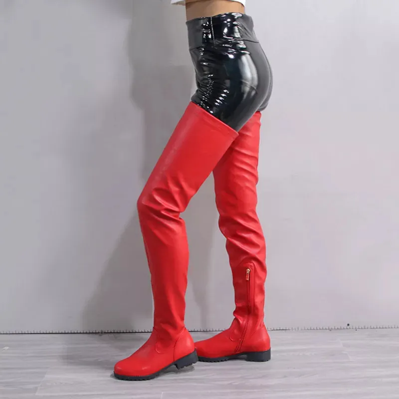 Waterproof Leather Thigh High Boots For Women Comfortable Low Heel