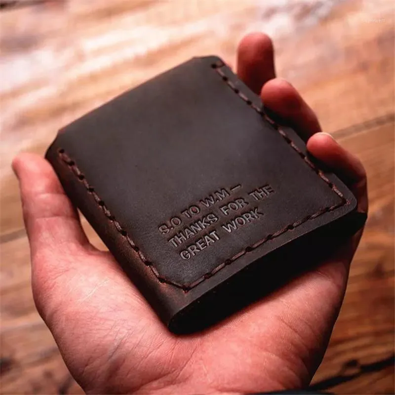 Men Wallets Vintage Cow Genuine Leather Wallet Male Handmade Custom Dollar Price Coin Purse Short Wallet Employee Gift1