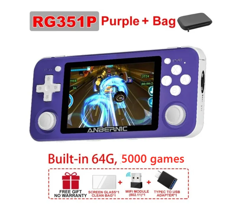 ANBERNIC R351P 3.5 inch IPS Handheld Retro Game Console RK3326 Open Source 3D Rocker 64G 5000 PS Neo MD Video Music Games Player