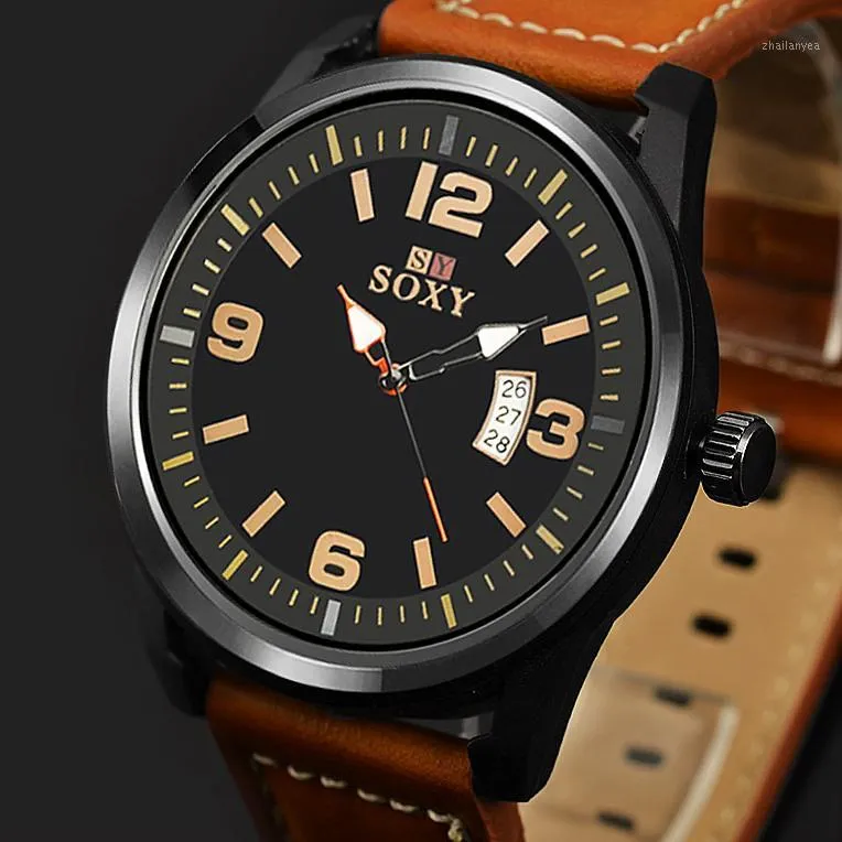 Нарученные часы 2021 Мужские деловые кварцевые часы. Случайные кожаные ремни.