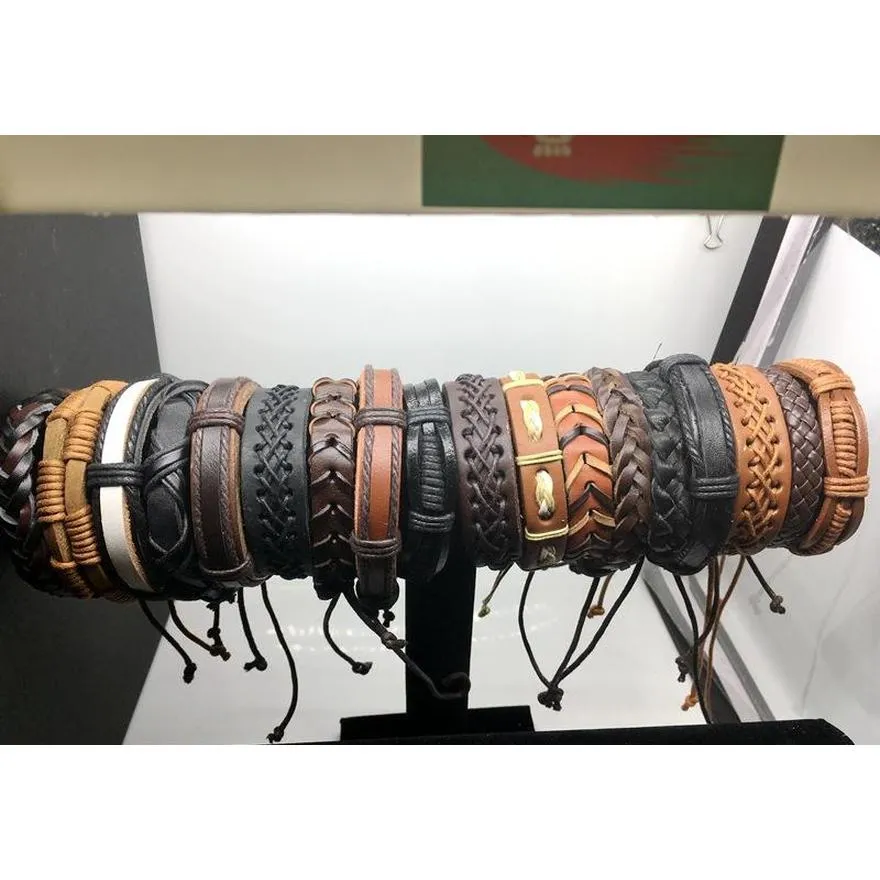 100pcs mens womens vintage genuine leather surfer bracelet cuff wristband fashion jewelry gift bracelet mixed style jewelry wholesale