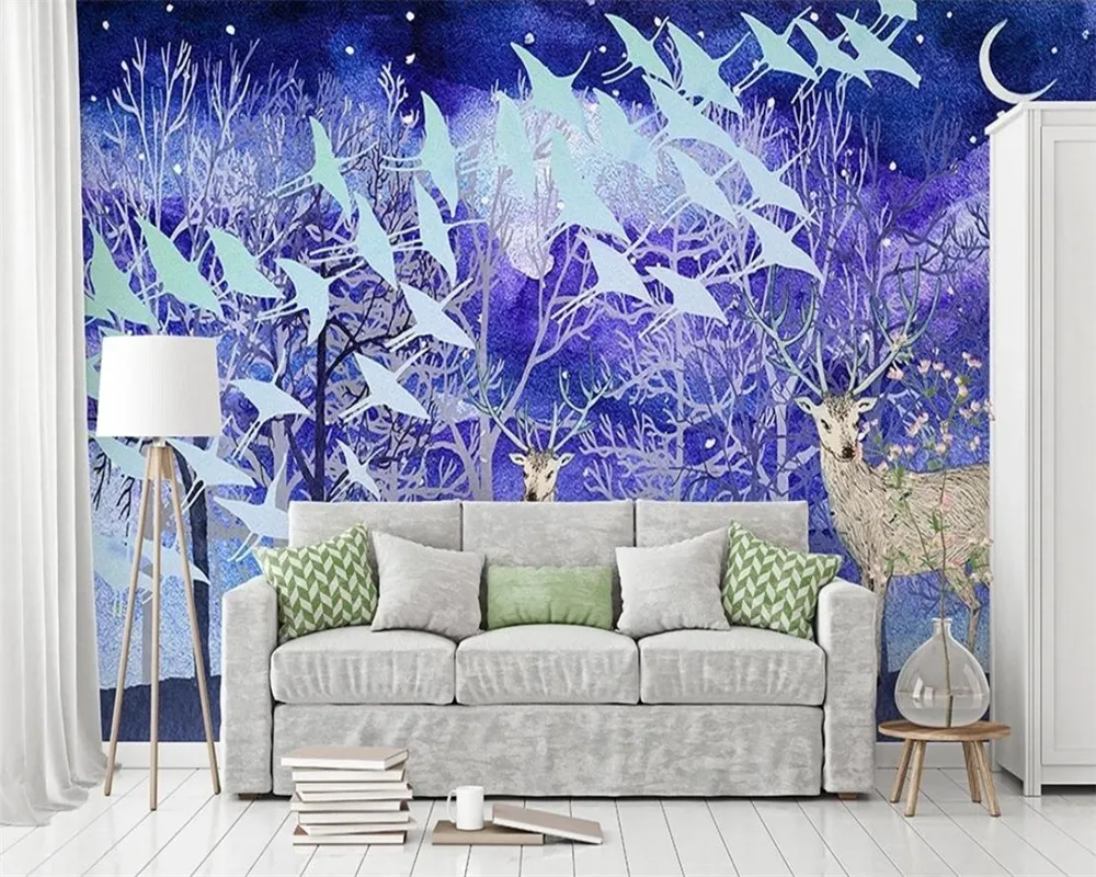 Aangepaste 3d dier behang 3d moderne behang nordic eland bos vogel landschap woonkamer slaapkamer decoratieve 3d behang