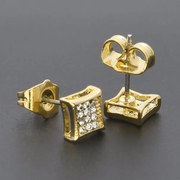 3 rad Micro Pave Bling Square Stud örhängen för män Kvinnor Guldpläterad isad ut kubik Zirkonia CZ Stone Screw Back Earrings Gift New Fashion Charm Hip Hop Jewelry