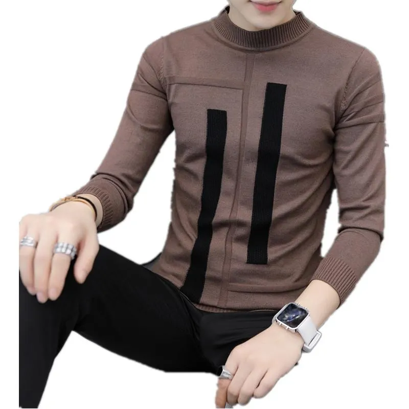 Men's Sweaters Winter Thick Warm Cashmere Sweater Men Turtleneck Irregular Stripe Slim Fit Pullover Classic Wool Knitwear Pull