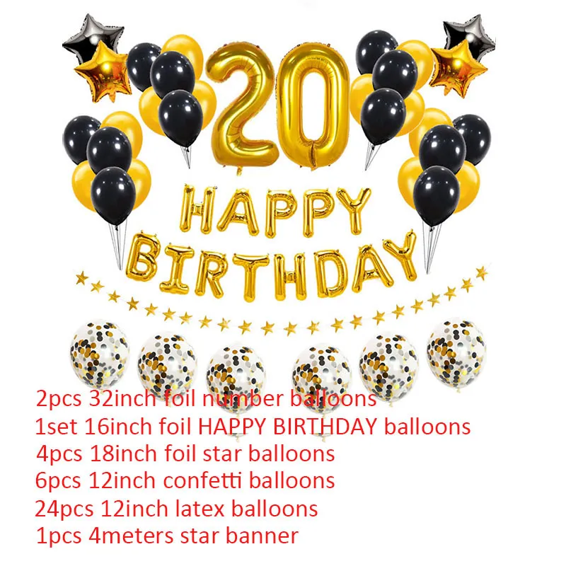 38 Pz Numero 20 Oro Palloncini Neri 20th Buon Compleanno Festa Decorazioni  Adulti 20 Anni Uomo Donna Forniture Anniversario F1219 Da 23,21 €