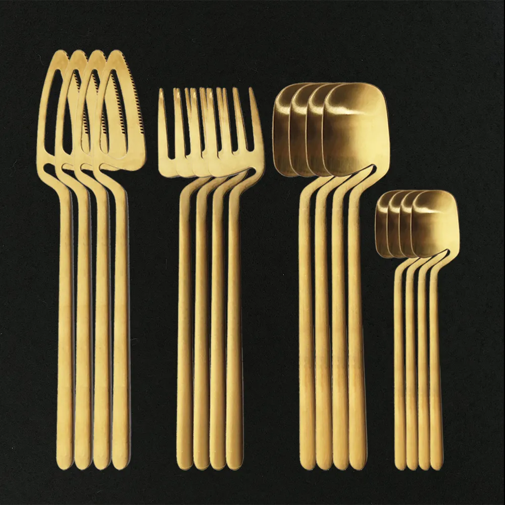 16pcs 골드 식기지 Flatware 세트 18/10 스테인레스 스틸 파티 나이프 포크 숟가락 칼 붙이 세트 주방 용품 식기 세트 Y1126