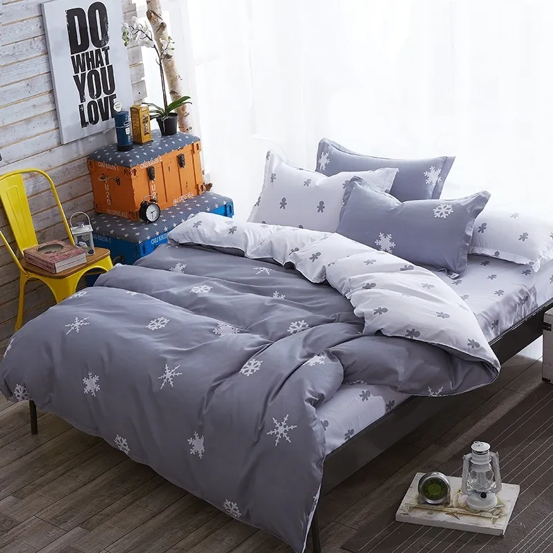 Утешитель King Grey Bedclothes кровать бельневые снежинки хлопчатобумажные постельное белье набор зимних скважин одеяла наборы 355 LJ200819